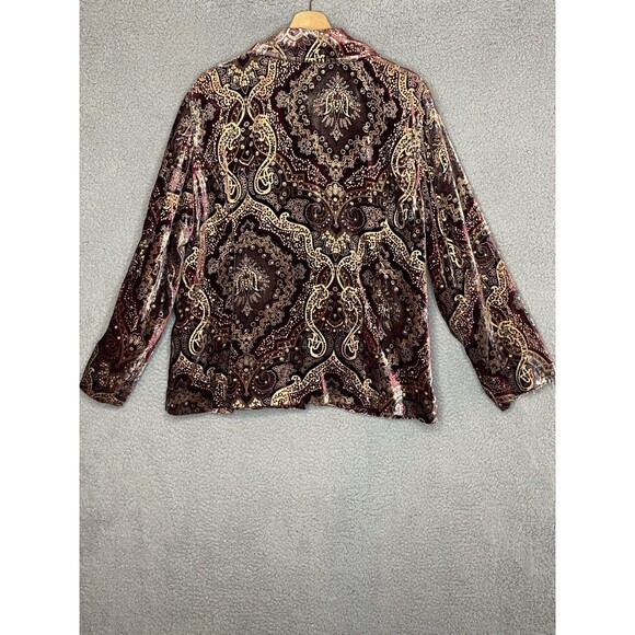 VTG Velvet Blazer XL 90s Y2K Boho Paisley Jacket Gold Burgundy Rayon Silk USA - Picture 11 of 16